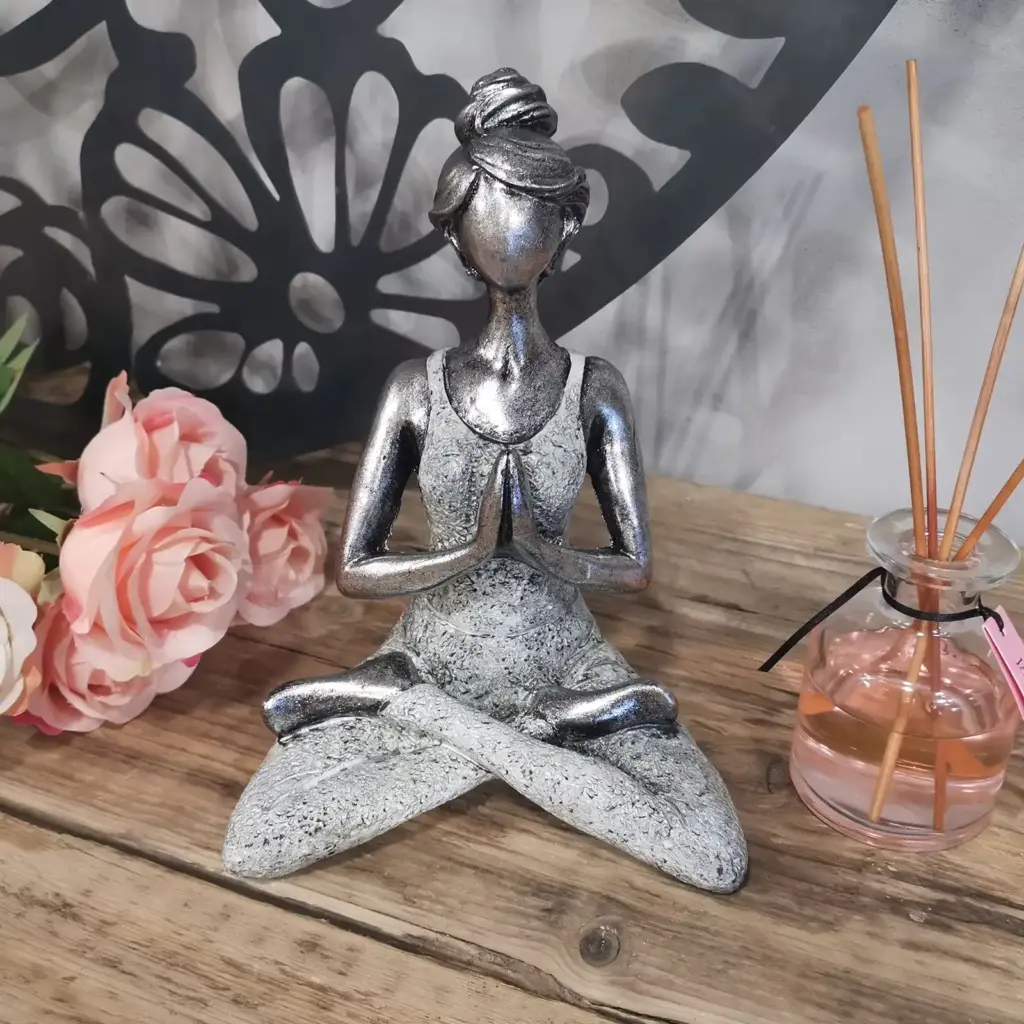 Yoga Lady Figure –  Silver & White 24cm | www.artisangoods.co.uk 2