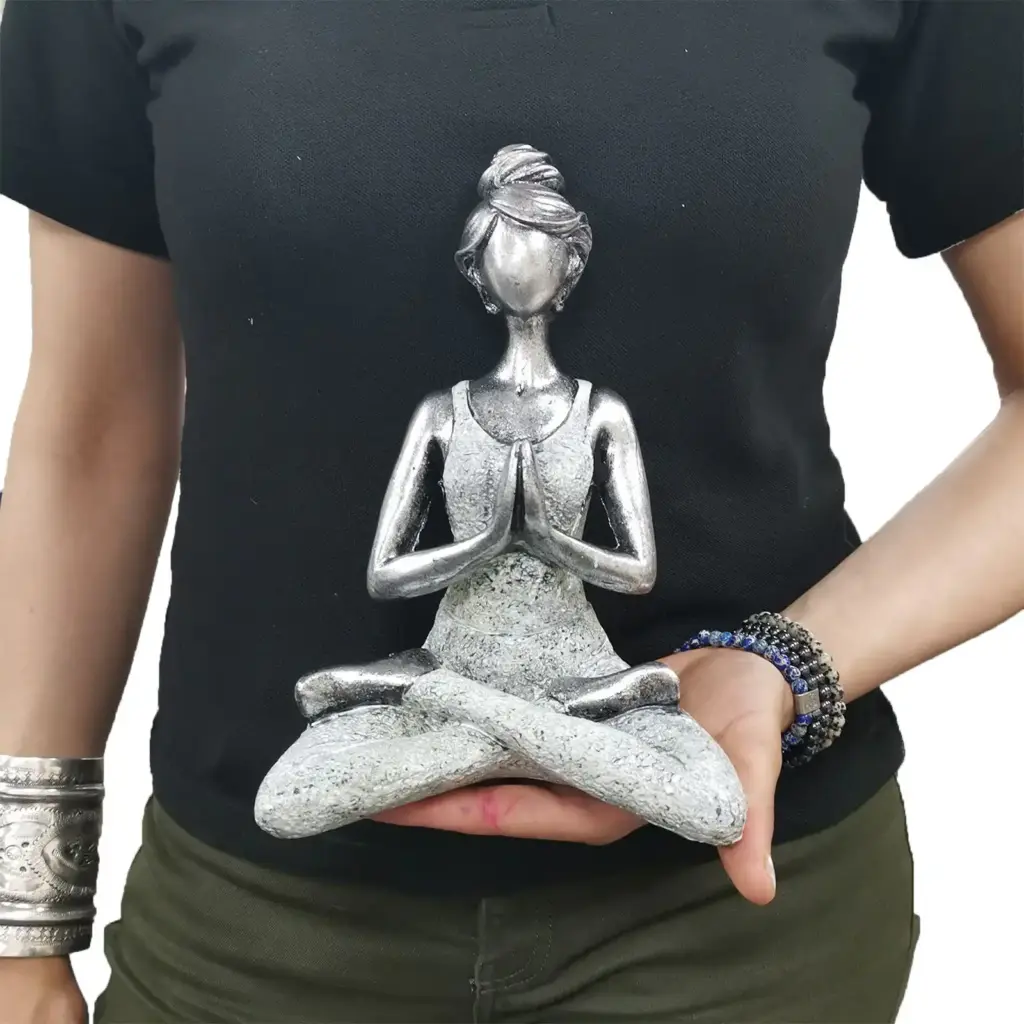 Yoga Lady Figure –  Silver & White 24cm | www.artisangoods.co.uk 3