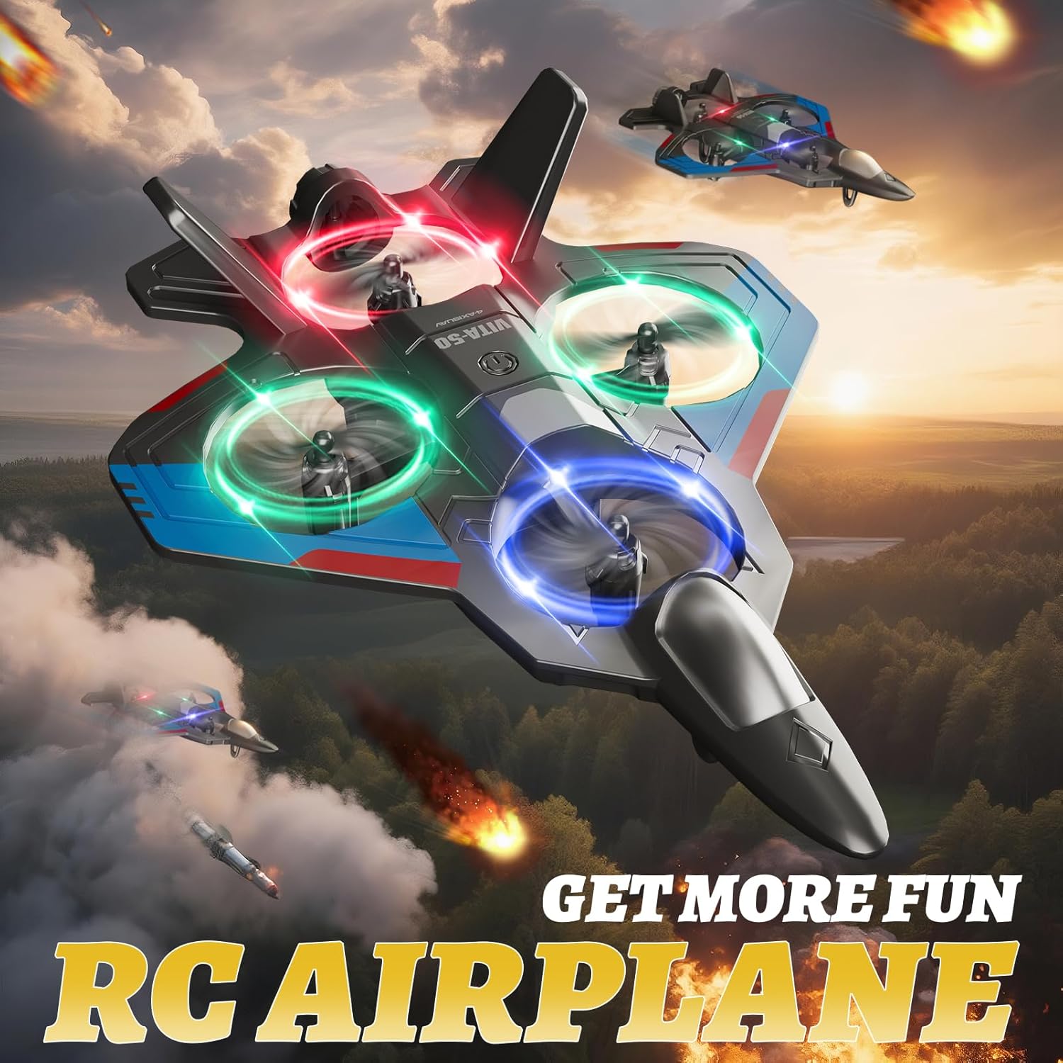 4DRC V50 Remote Control Airplane for Kids and Adults - 2 Batteries