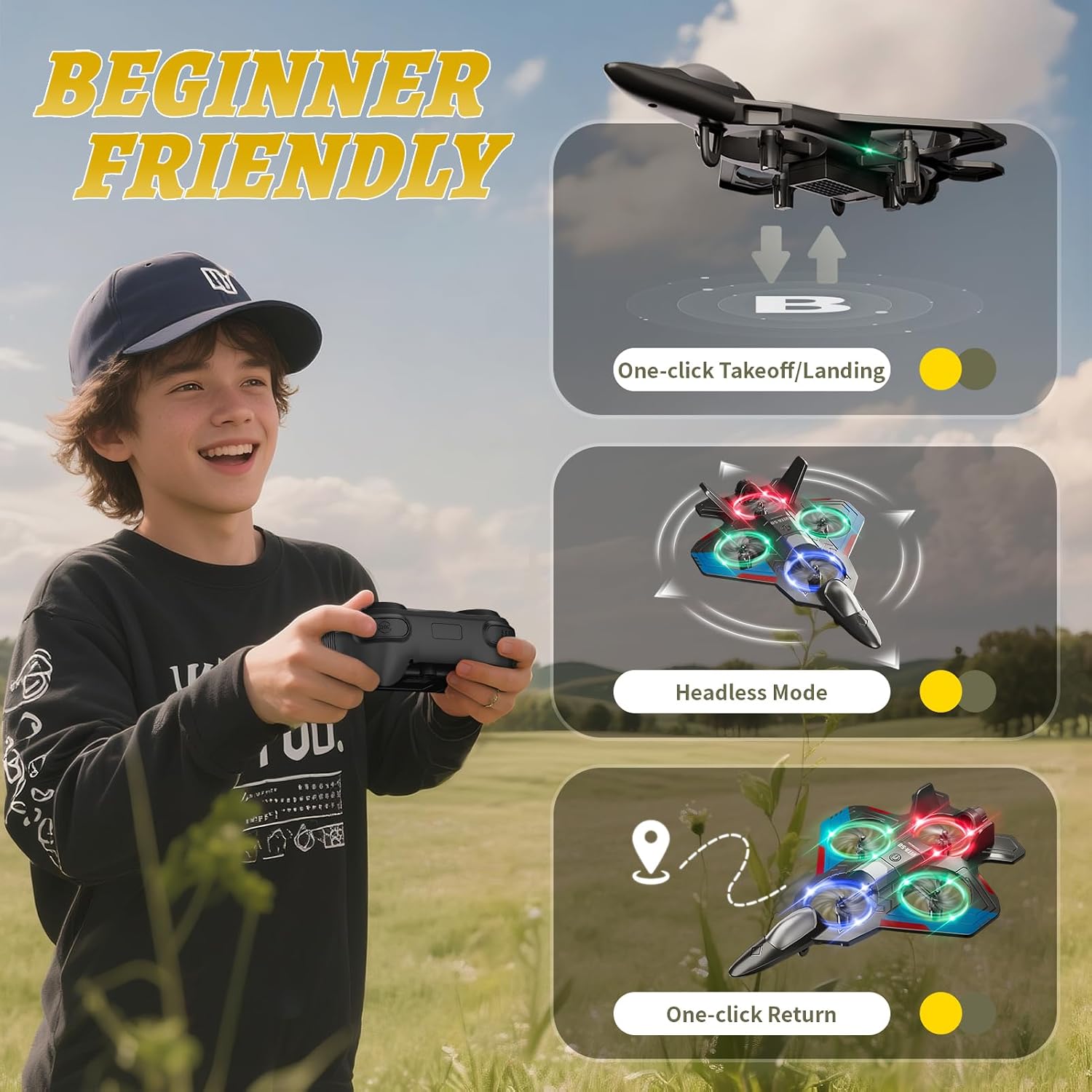 4DRC V50 Remote Control Airplane for Kids and Adults - 2 Batteries