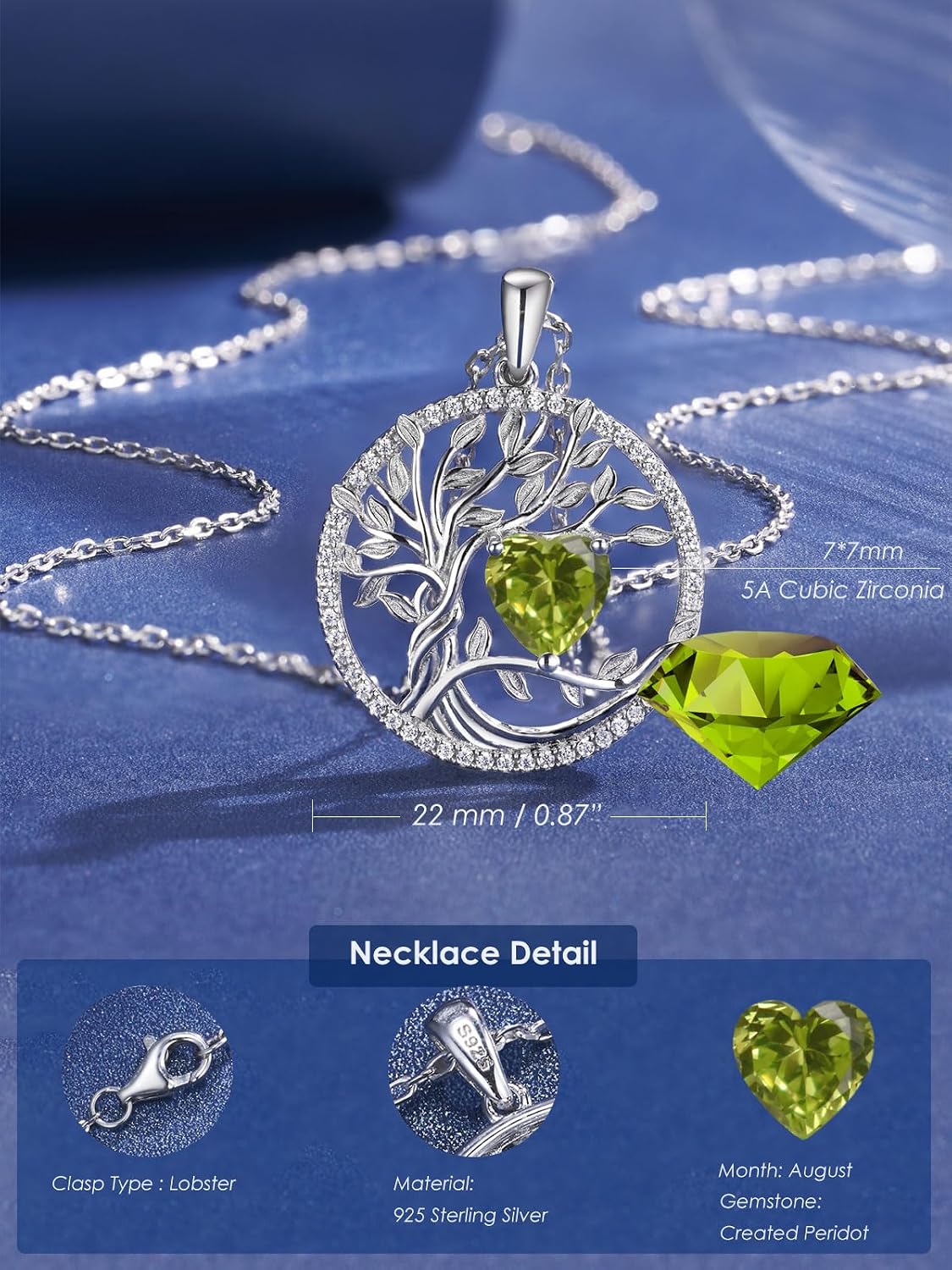 925 Sterling Silver Tree of Life Birthstone Necklace