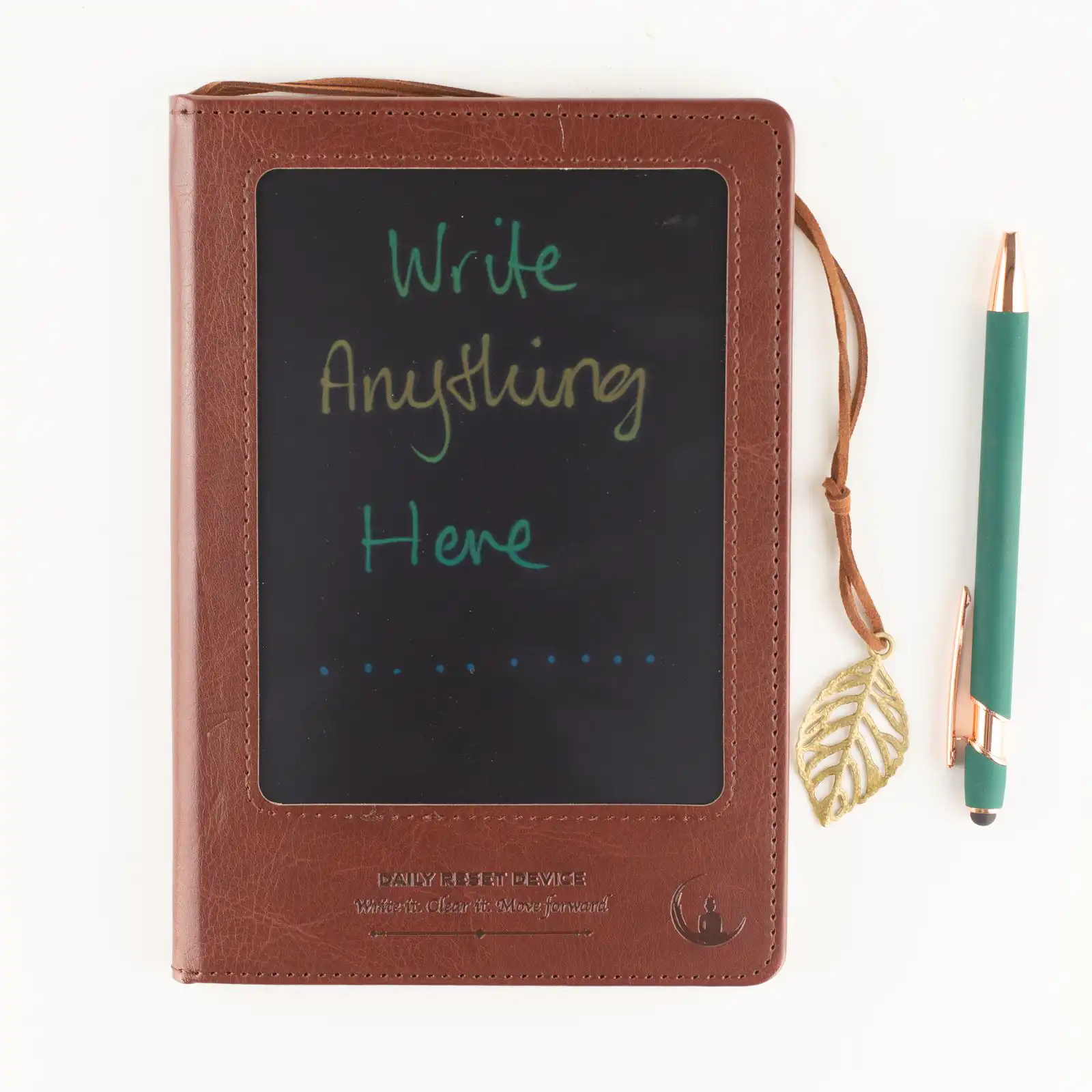 A5 Intention Note Book - LCD Wipe Screen - Brown Leather Effect - 160 Pages