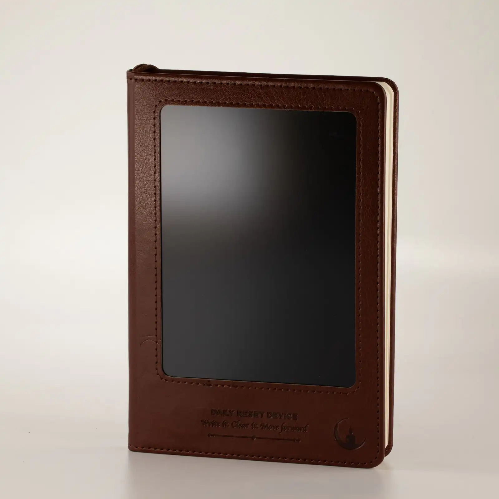A5 Intention Note Book - LCD Wipe Screen - Brown Leather Effect - 160 Pages