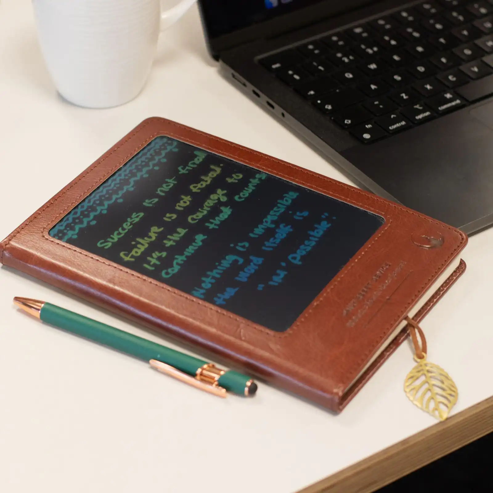 A5 Intention Note Book - LCD Wipe Screen - Cork Leather Effect - 160 Pages