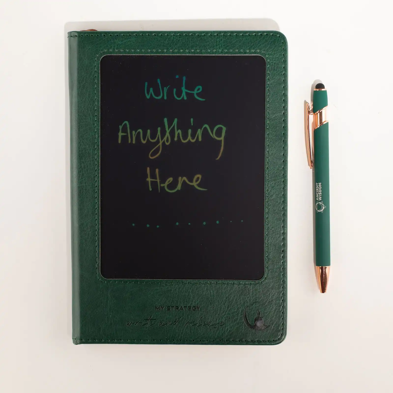 A5 Intention Note Book - LCD Wipe Screen - Green Leather Effect - 160 Pages