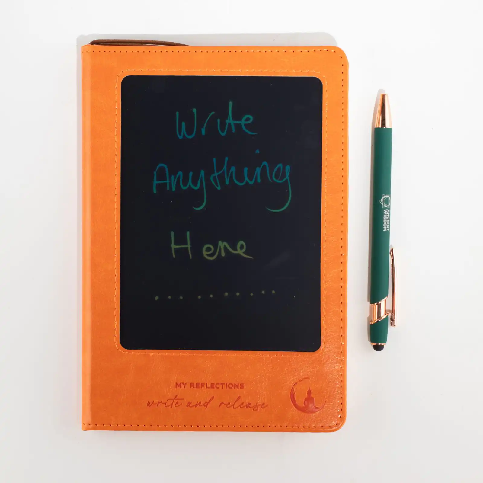 A5 Intention Note Book - LCD Wipe Screen - Orange Leather Effect - 160 Pages