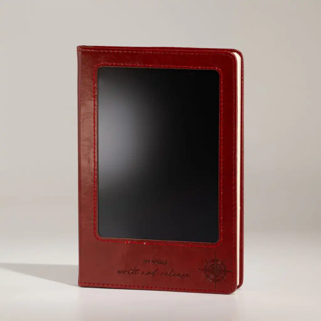 A5 Intention Note Book - LCD Wipe Screen - Red Leather Effect - 160 Pages
