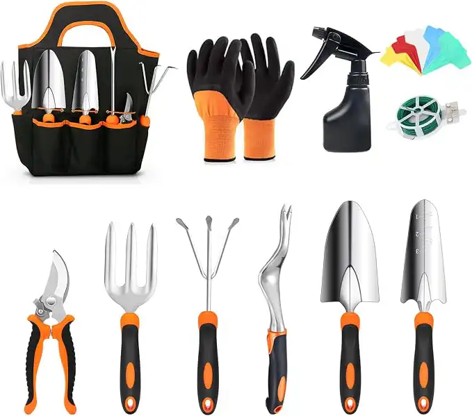 ABRFC 11-Piece Heavy Duty Aluminium Garden Tool Set in Orange (11