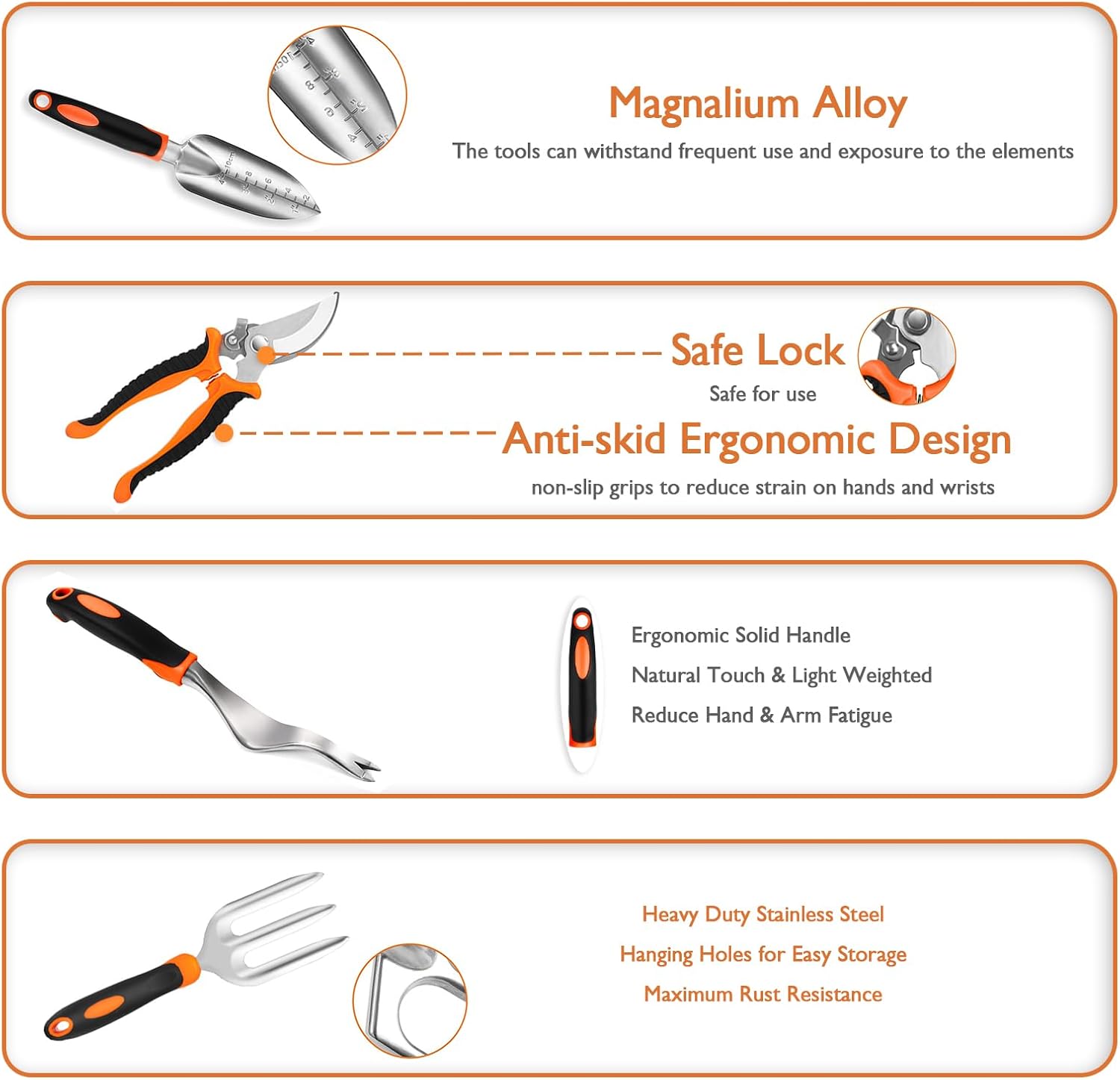 ABRFC 11-Piece Heavy Duty Aluminium Garden Tool Set in Orange (11