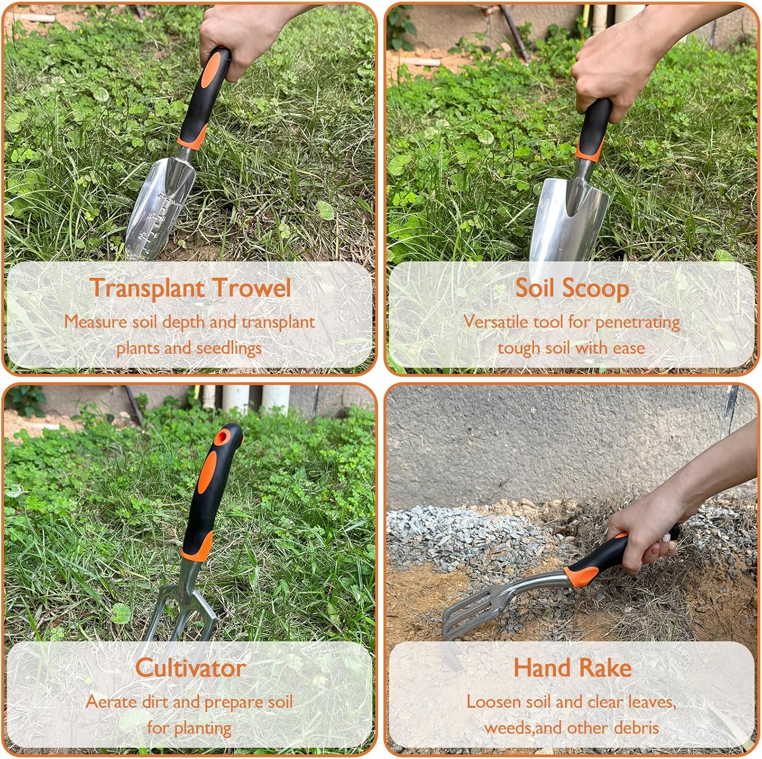 ABRFC 11-Piece Heavy Duty Aluminium Garden Tool Set in Orange (11