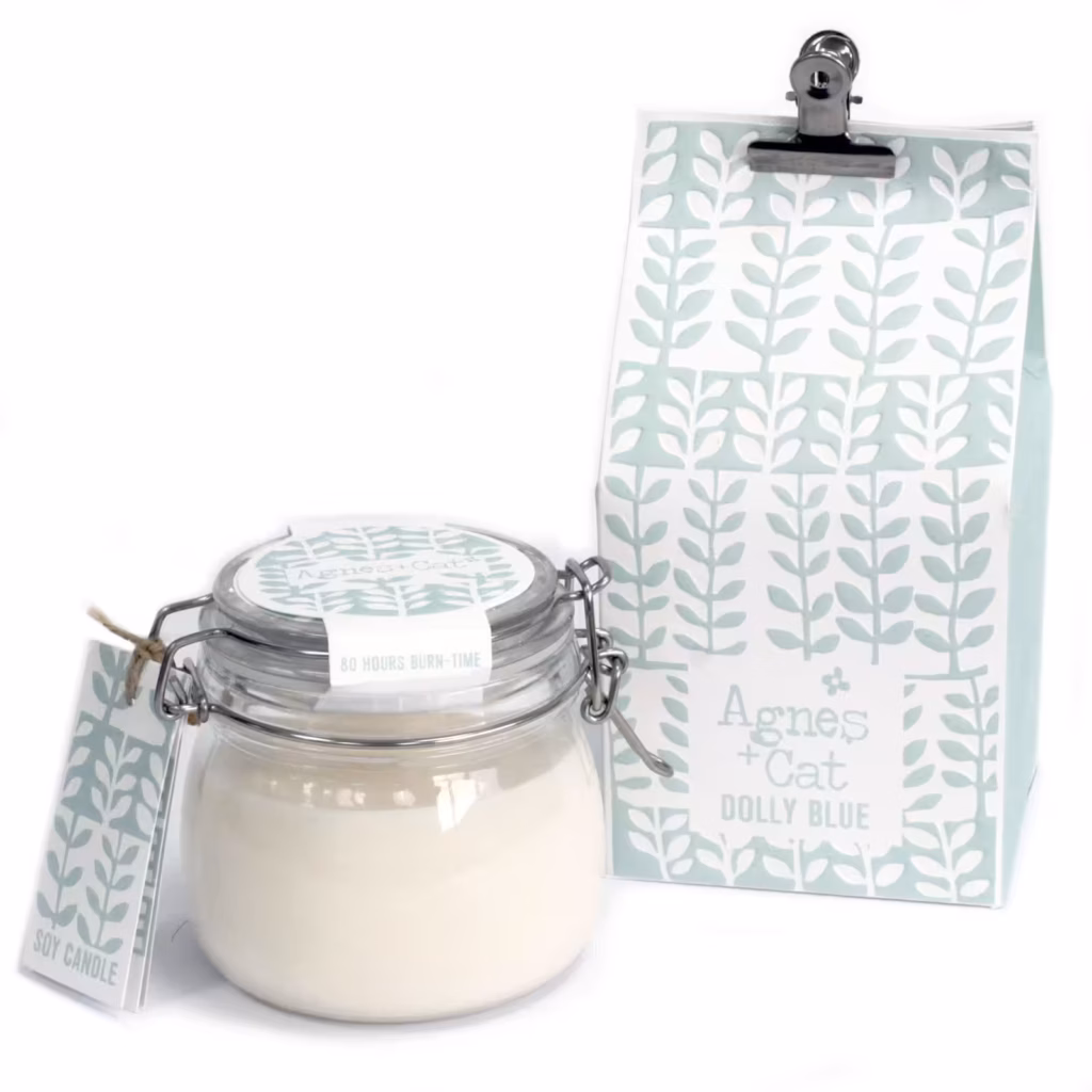 Agnes + Cat Kilner Jar Candle – Dolly Blue | www.artisangoods.co.uk