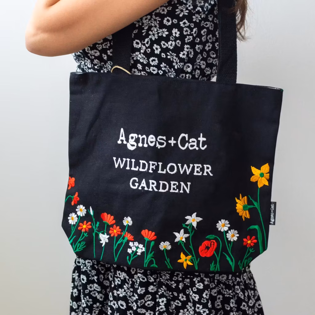 Agnes + Cat Wildflower Garden Tote Bag – Black | www.artisangoods.co.uk