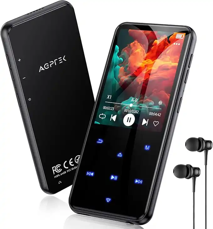 AGPTEK 64 GB Bluetooth MP3 Player M3 with 2.4'' Screen, Black