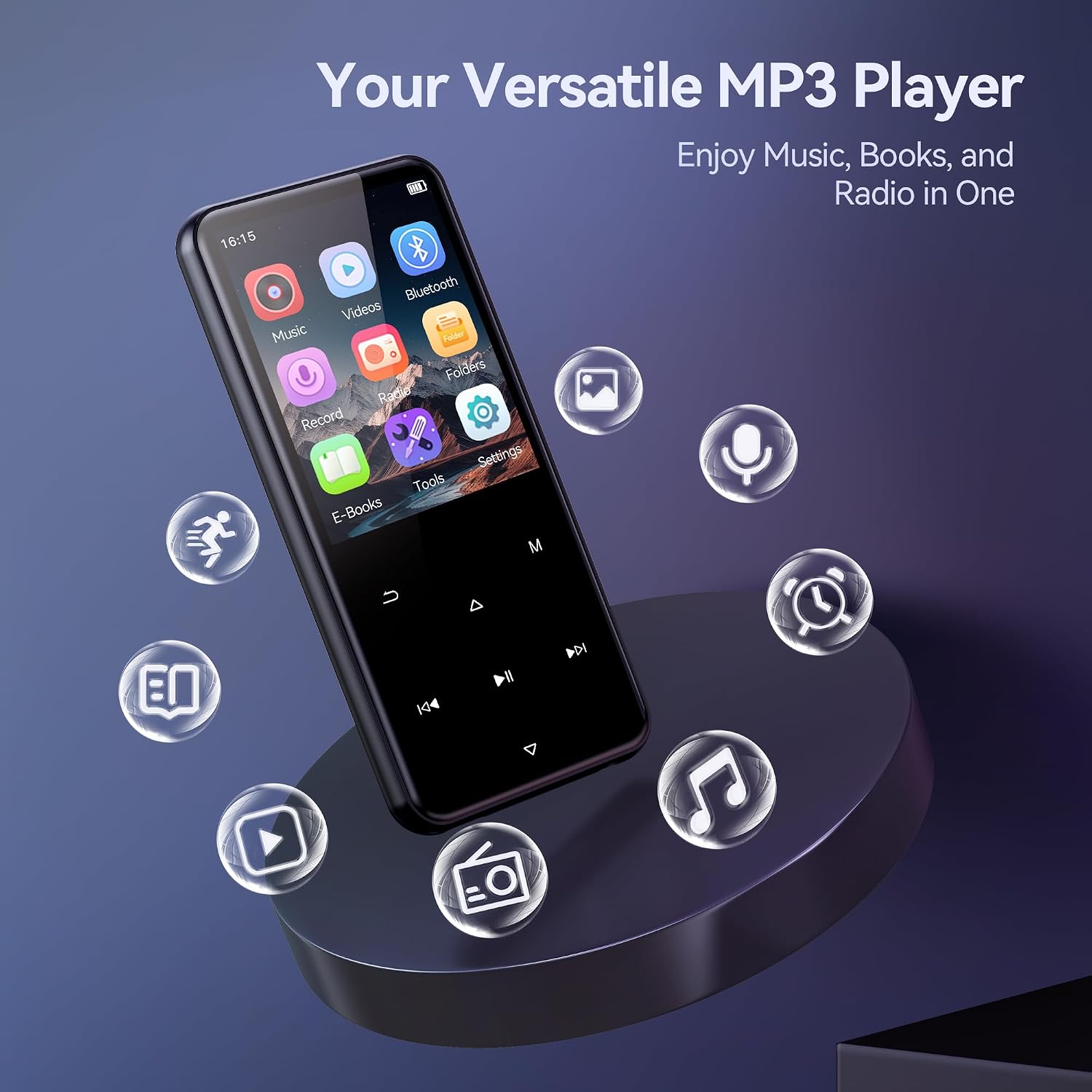 AGPTEK 64 GB Bluetooth MP3 Player M3 with 2.4'' Screen, Black