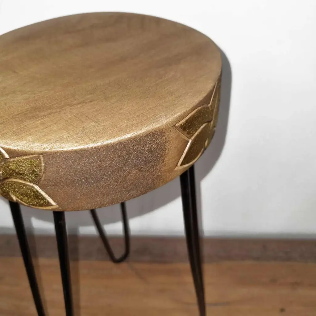 Albasia Wood Plant Stand – Natural & gold detail | www.artisangoods.co.uk 2