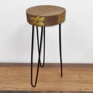 Albasia Wood Plant Stand – Natural & gold detail | www.artisangoods.co.uk 3