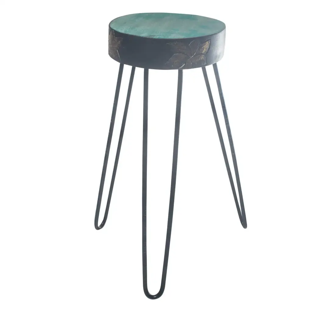 Albasia Wood Plant Stand – Turquoise & gold detail | www.artisangoods.co.uk