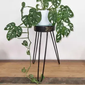 Albasia Wood Plant Stand – Turquoise & gold detail | www.artisangoods.co.uk 4