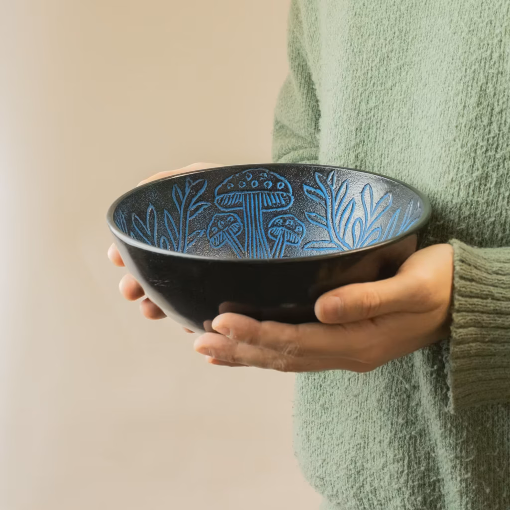 Aluminum Singing Bowl – Magic Mushroom – Blue (20cm) | www.artisangoods.co.uk