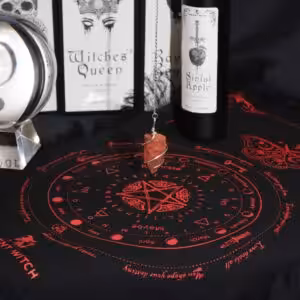 Ancient Witch Pendulum Divination Cloth – Mystic Moth – Black & Blood Red | www.artisangoods.co.uk 1