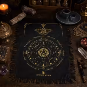 Ancient Witch Pendulum Divination Cloth – Mystic Moth – Black & Gold | www.artisangoods.co.uk 1