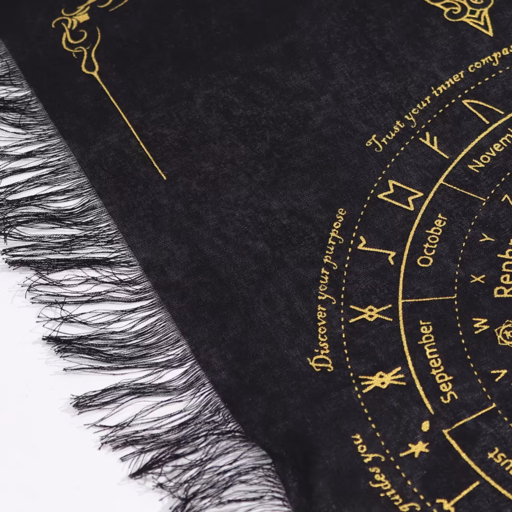 Ancient Witch Pendulum Divination Cloth – Sun Face – Black & Gold | www.artisangoods.co.uk 2