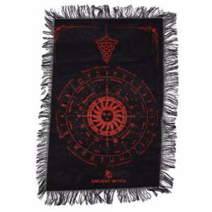 Ancient Witch Pendulum Divination Cloth – Sun Face – Black & Blood Red | www.artisangoods.co.uk 1