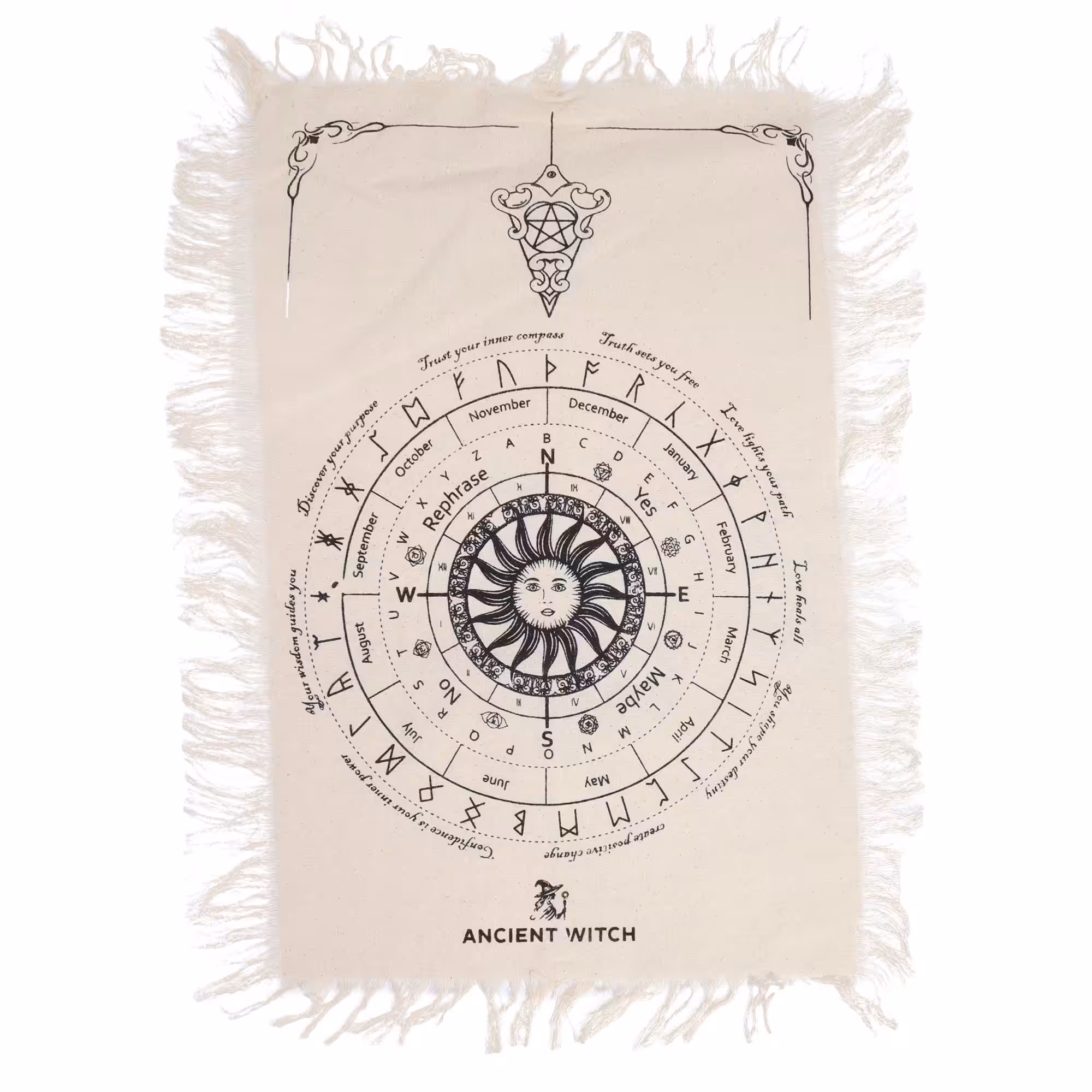Ancient Witch Pendulum Divination Cloth – Sun Face – Natural & Black | www.artisangoods.co.uk 3 Ancient Witch Pendulum Divination Cloth – Sun Face – Natural & Black | www.artisangoods.co.uk 2