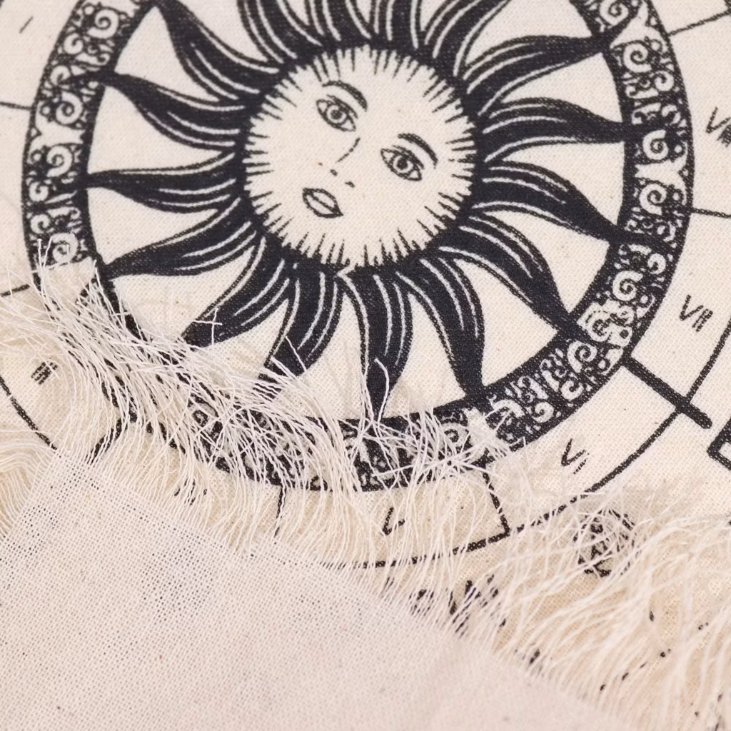 Ancient Witch Pendulum Divination Cloth – Sun Face – Natural & Black | www.artisangoods.co.uk 2