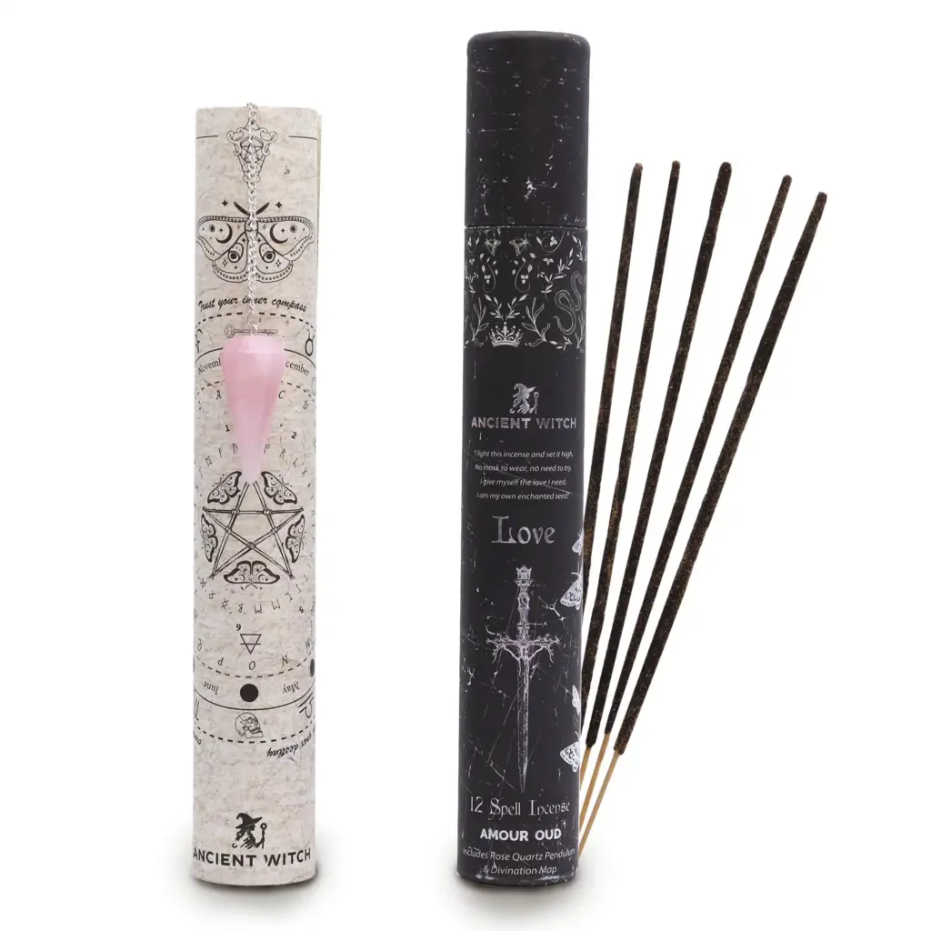 Ancient Witch Spell Incense – Love – Rose Quartz Pendulum | www.artisangoods.co.uk