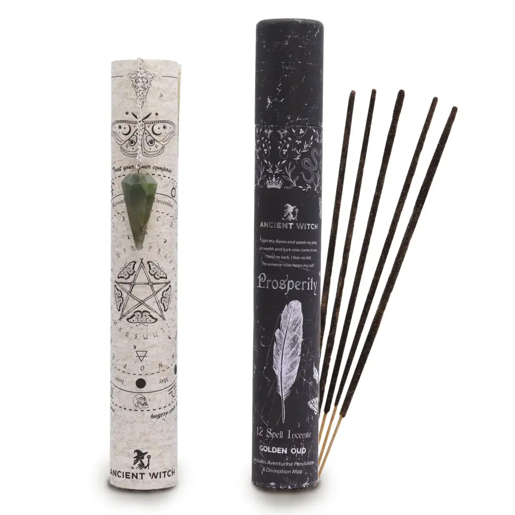Ancient Witch Spell Incense – Prosperity – Aventurine Pendulum | www.artisangoods.co.uk