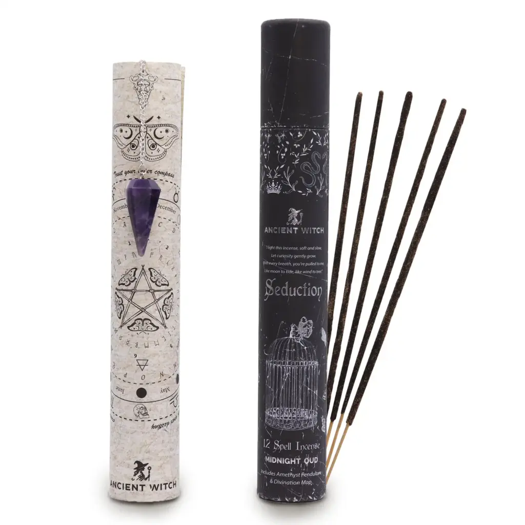 Ancient Witch Spell Incense – Seduction – Amethyst Pendulum | www.artisangoods.co.uk