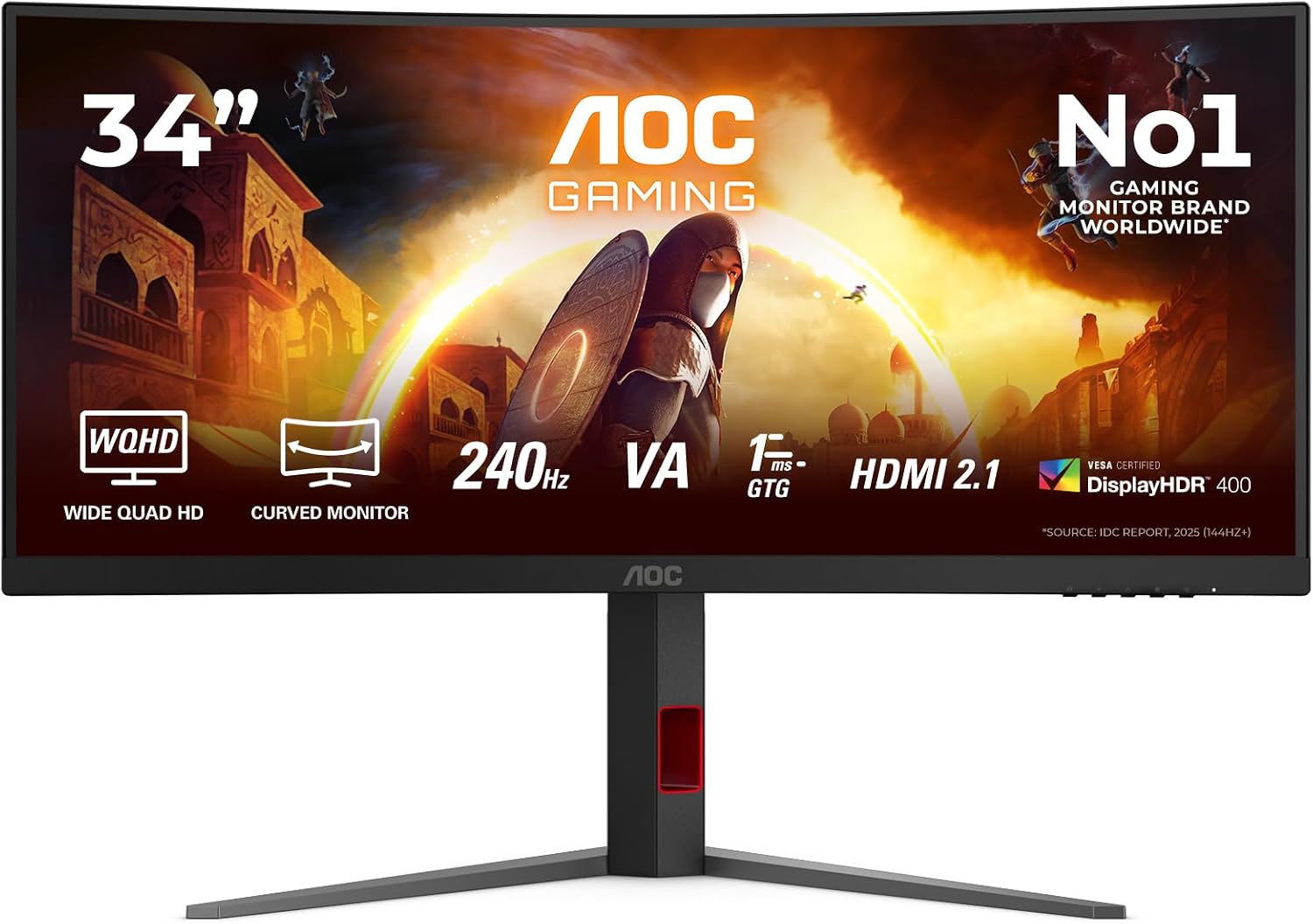 AOC CU34G4Z 34" UW-QHD Curved Gaming Monitor, 240Hz, FreeSync Premium