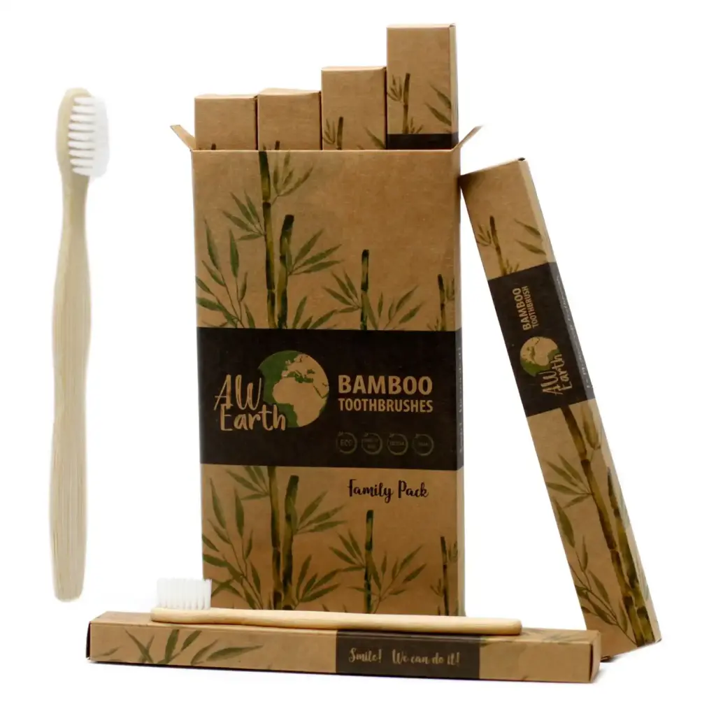 Bamboo Toothbrush – White – Family Pack of 4 – Med Soft | www.artisangoods.co.uk