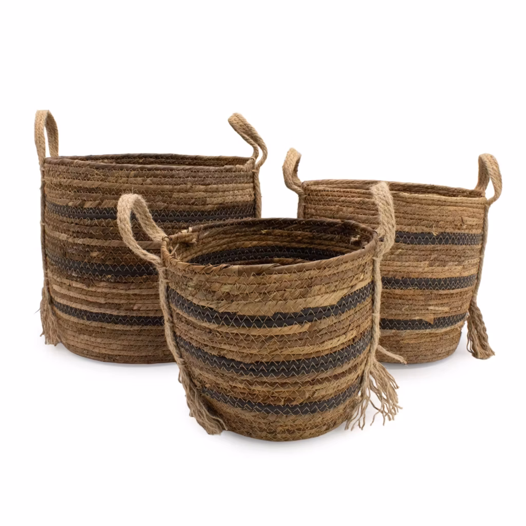 Bananna Leaf & Seagrass Large Baskets – Natural Browns- Set of 3 | www.artisangoods.co.uk