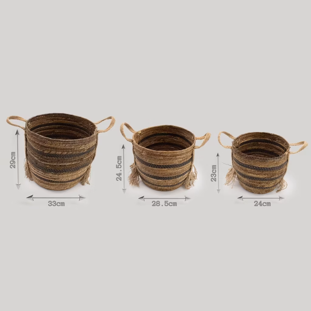 Bananna Leaf & Seagrass Large Baskets – Natural Browns- Set of 3 | www.artisangoods.co.uk 5