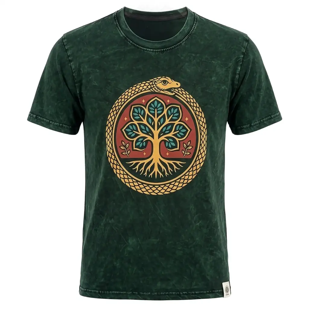 Nomad Sari Stonewashed Cotton T-Shirt – Tree of Life – Green – XL | www.artisangoods.co.uk 6
