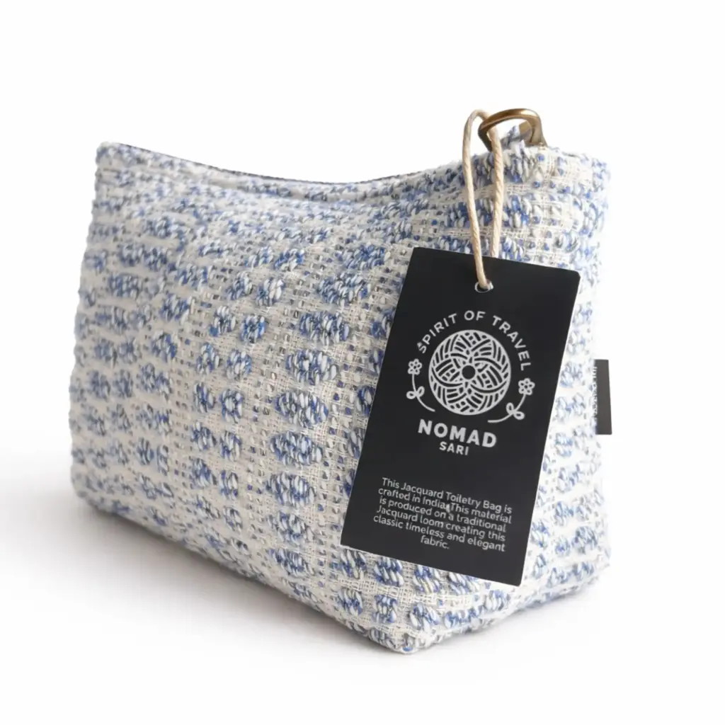 Nomad Sari Indian Jacquard Toiletry Bag – Indigo Echo | www.artisangoods.co.uk 5