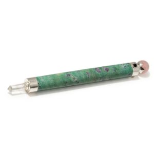 Verdant Heart Wand – Ruby Fuchsite Rose Quartz Crystal Ball top – 23cm | www.artisangoods.co.uk 1