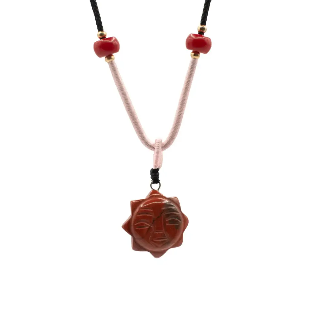 Cord Necklace Gemstone Pendant – Carnelian Sun Face | www.artisangoods.co.uk