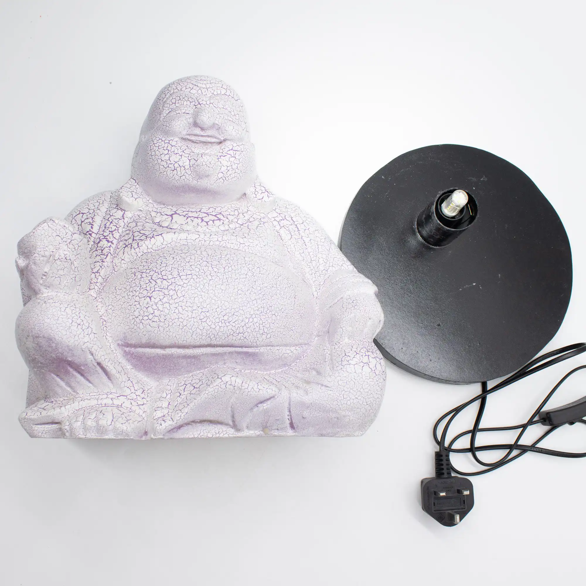 Laughing Buddha Lamp Lavender Crackle – Round Stand | www.artisangoods.co.uk 2 Laughing Buddha Lamp Lavender Crackle – Round Stand | www.artisangoods.co.uk 1