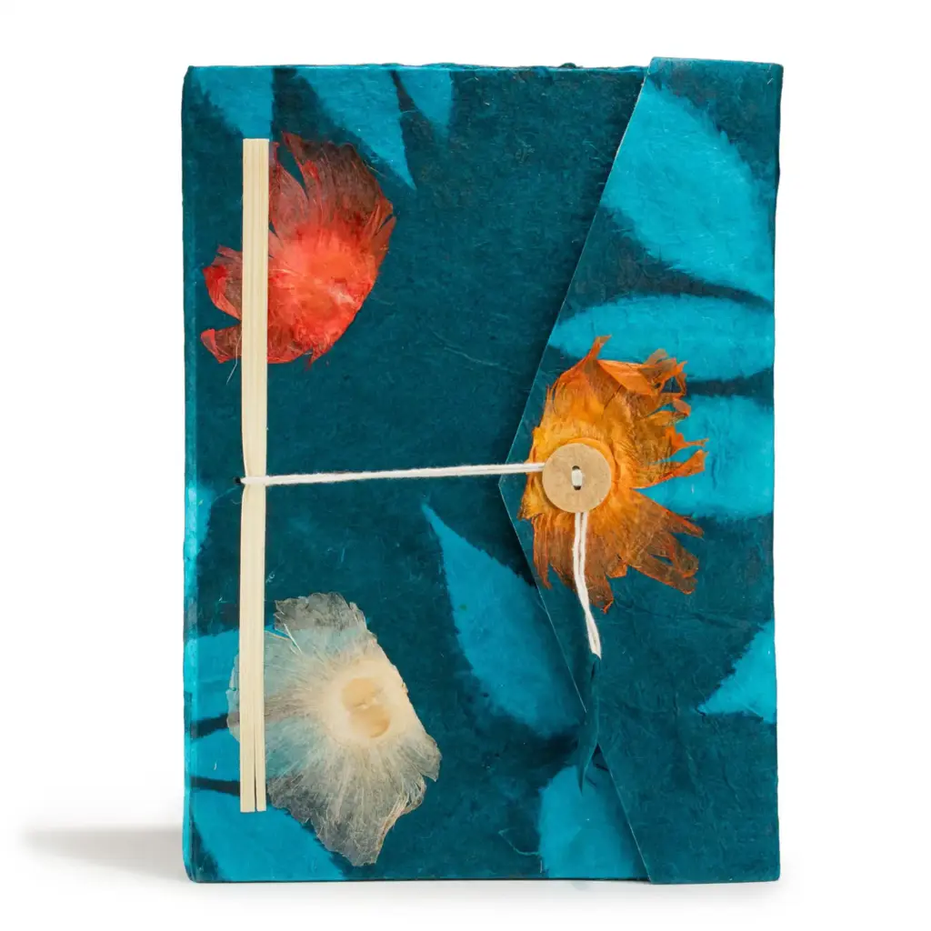 Lokta Bold Floral Notebook – Large (21x15cm) – 45 Leaves – Includes Bookmark – Midnight Blue | www.artisangoods.co.uk