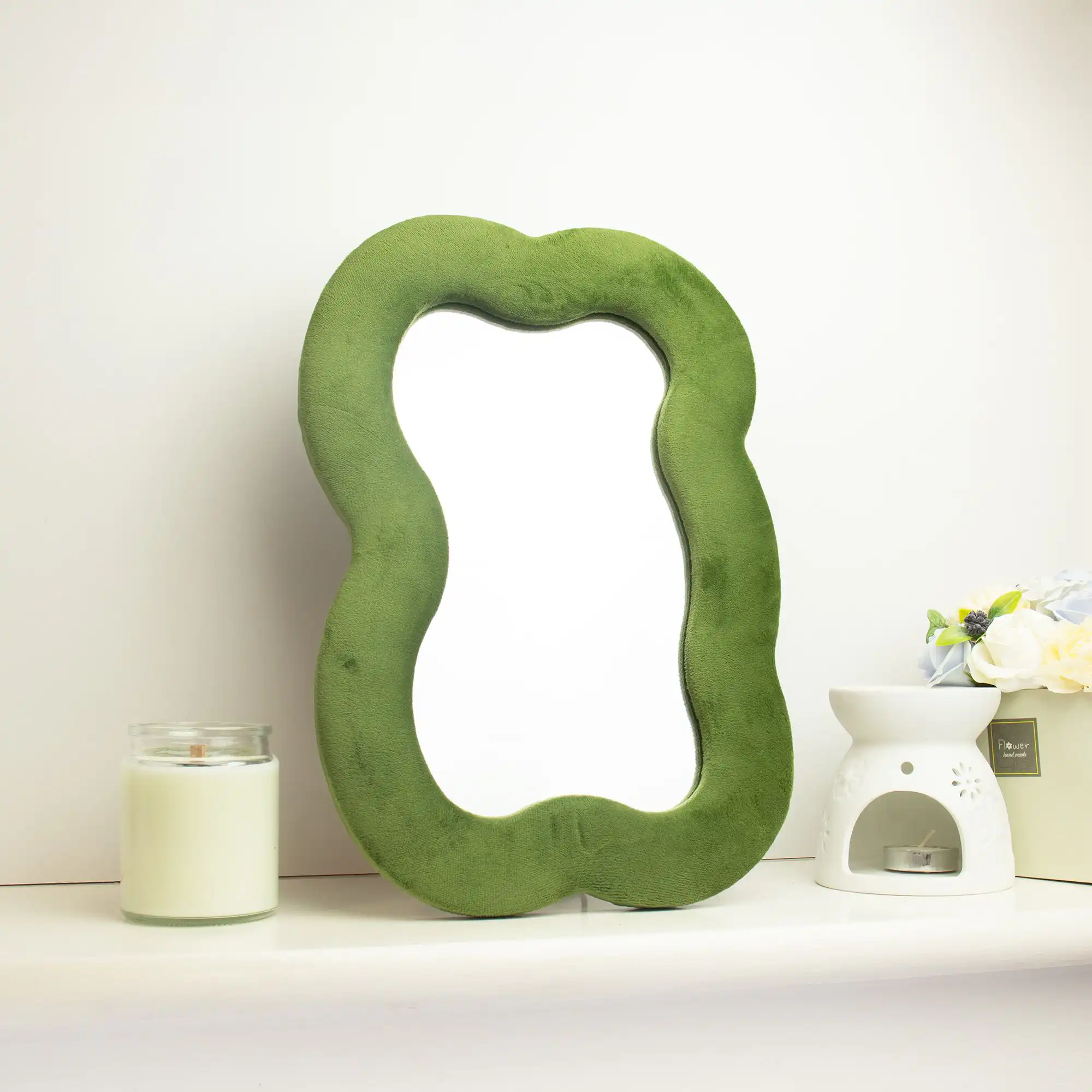Soft Squiggly Mirror – Large Cloud – Moss Green (33.4×23.5×2.3cm) | www.artisangoods.co.uk 4 Soft Squiggly Mirror - Large Cloud - Moss Green (33.4x23.5x2.3cm) - Image 3