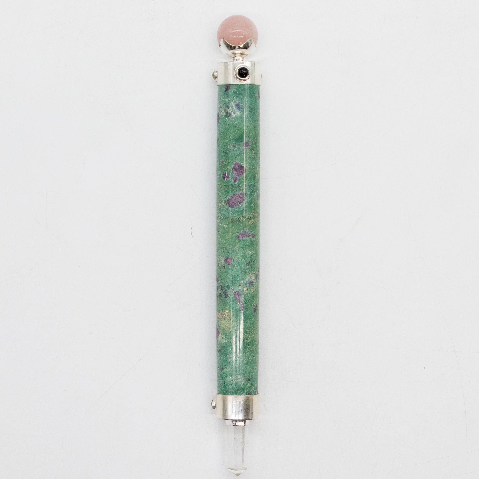 Verdant Heart Wand – Ruby Fuchsite Rose Quartz Crystal Ball top – 23cm | www.artisangoods.co.uk 2