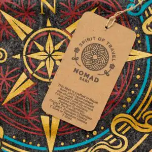 Nomad Sari Stonewashed Cotton T-Shirt – Compass of Life – Charcoal – XL | www.artisangoods.co.uk 1