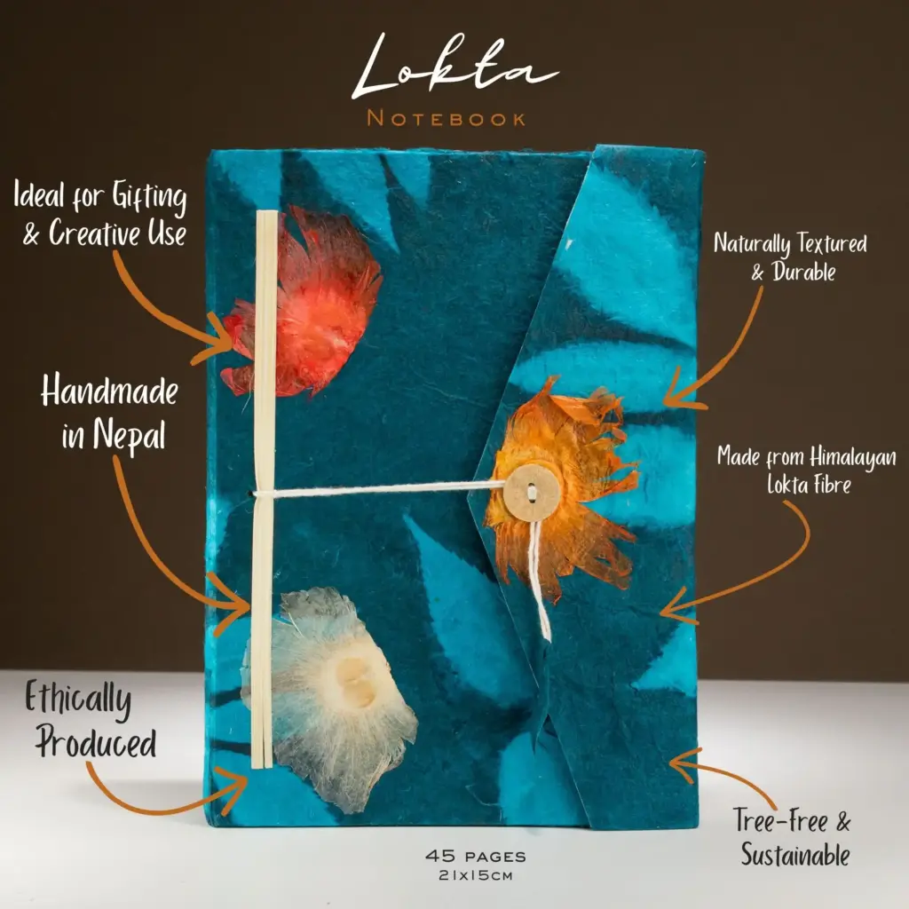 Lokta Bold Floral Notebook – Large (21x15cm) – 45 Leaves – Includes Bookmark – Midnight Blue | www.artisangoods.co.uk 2