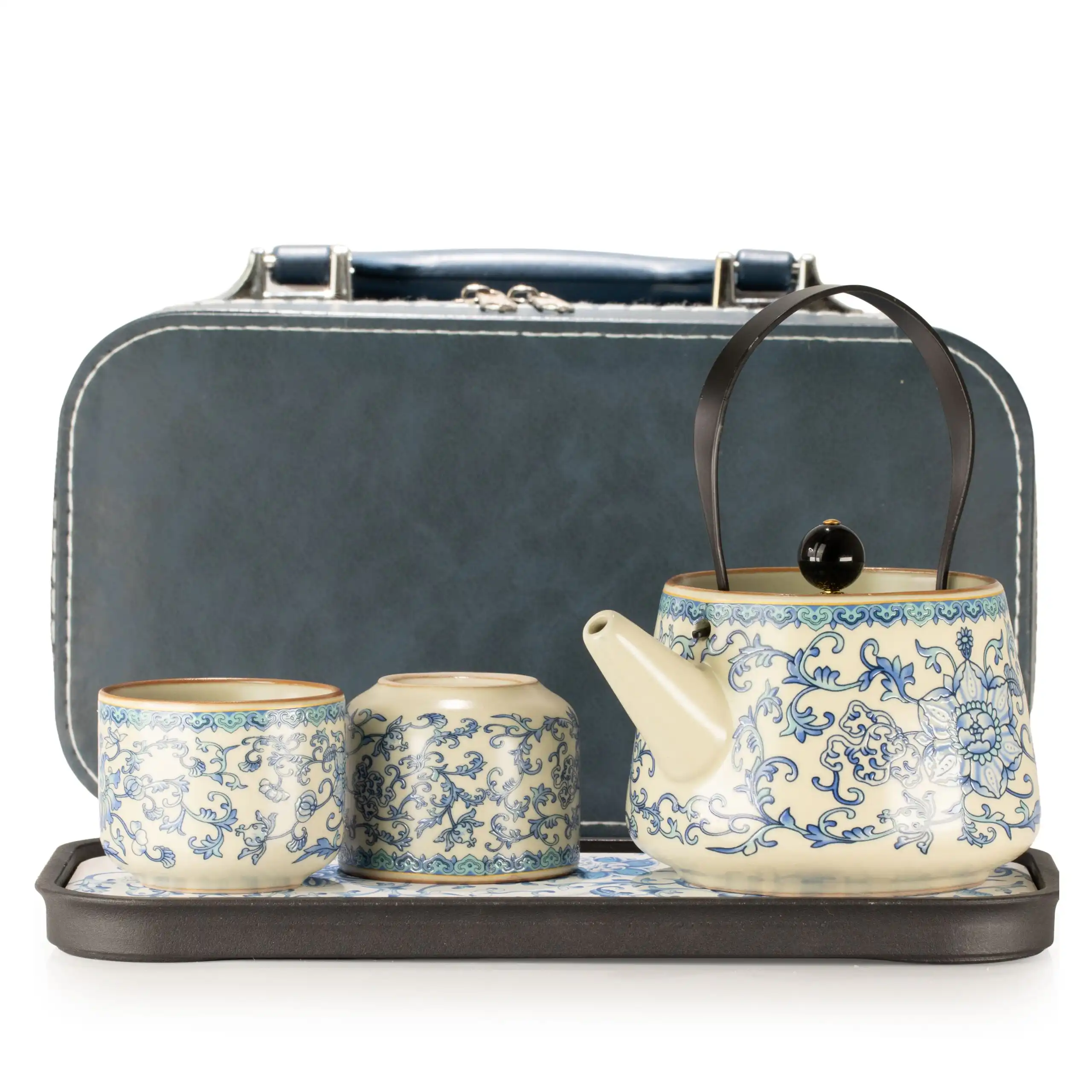 Travel Teapot Set & Two Cups - China Ru Blue - Image 1