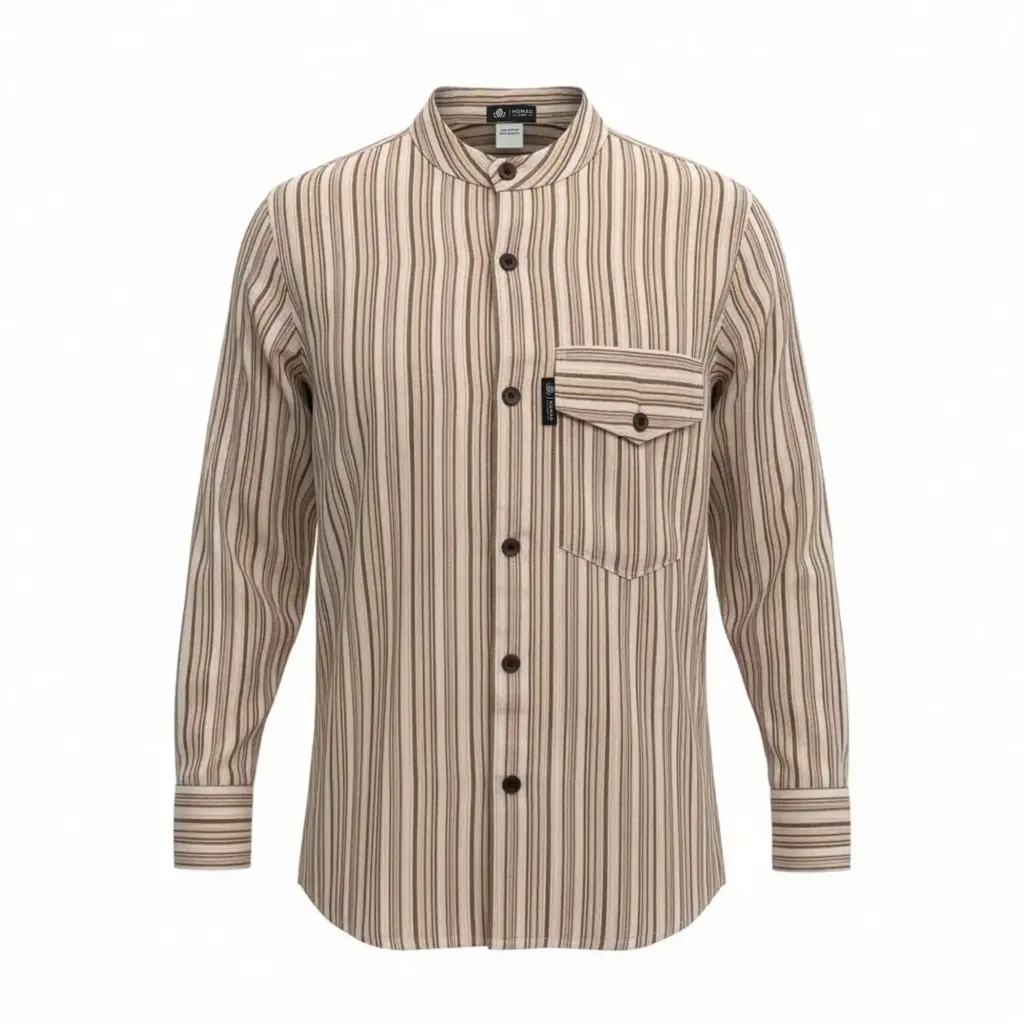 Nomad Sari Grandad Shirt – Brown Beige – Medium | www.artisangoods.co.uk