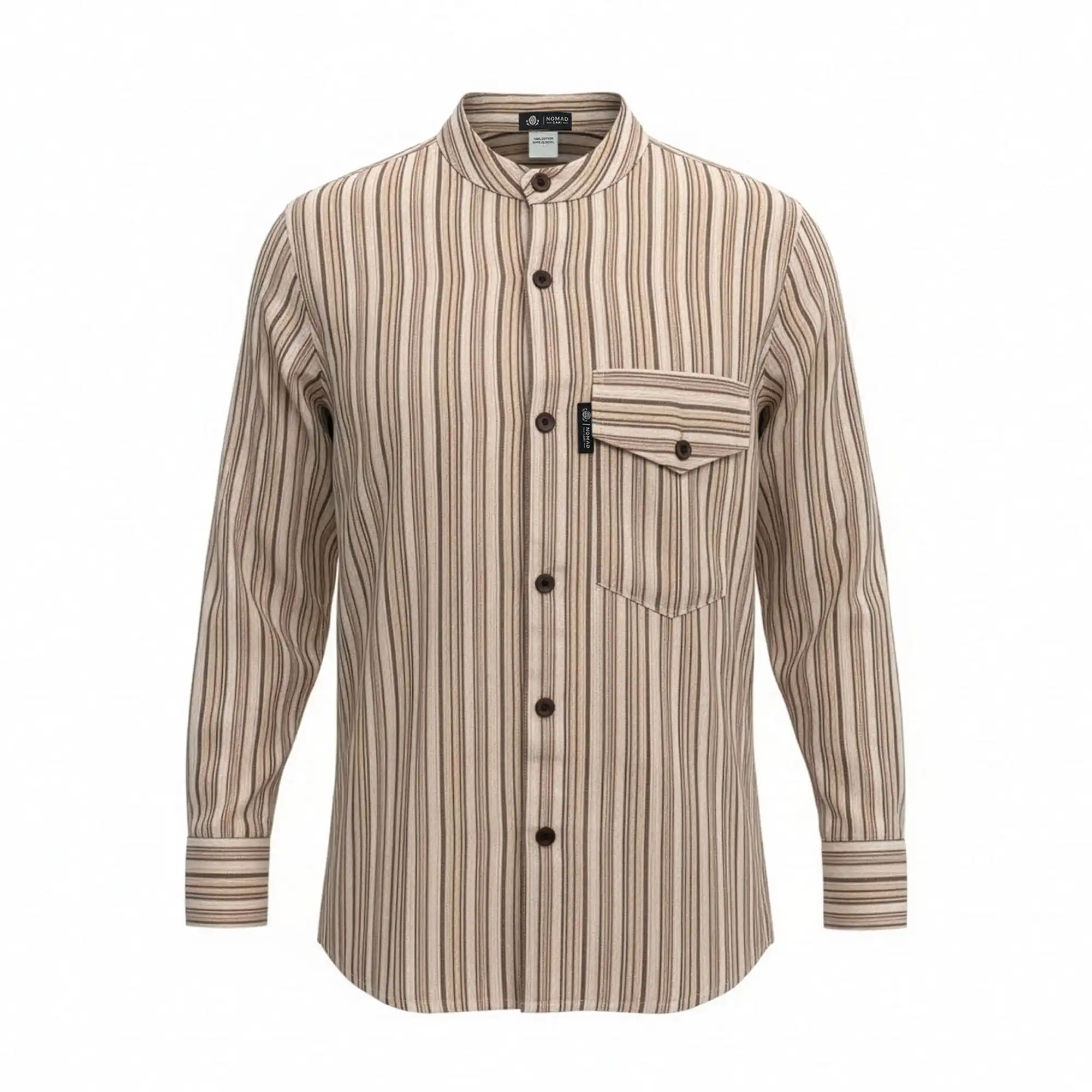 Nomad Sari Grandad Shirt – Brown Beige – Medium | www.artisangoods.co.uk 2 Nomad Sari Grandad Shirt – Brown Beige – Medium | www.artisangoods.co.uk 1