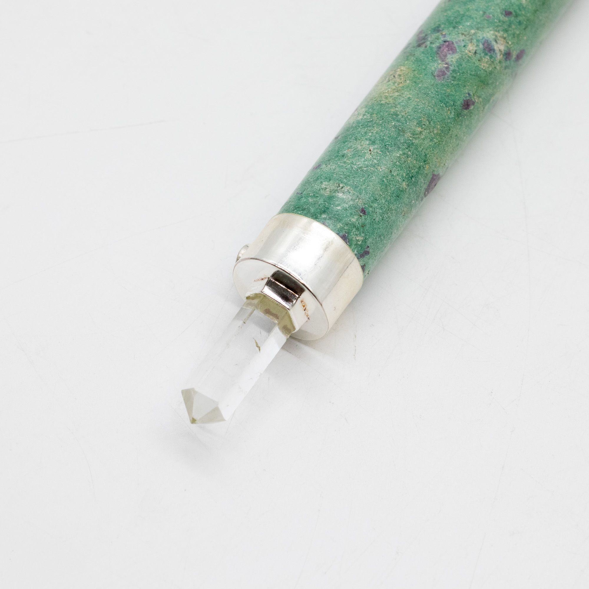 Verdant Heart Wand – Ruby Fuchsite Rose Quartz Crystal Ball top – 23cm | www.artisangoods.co.uk 5